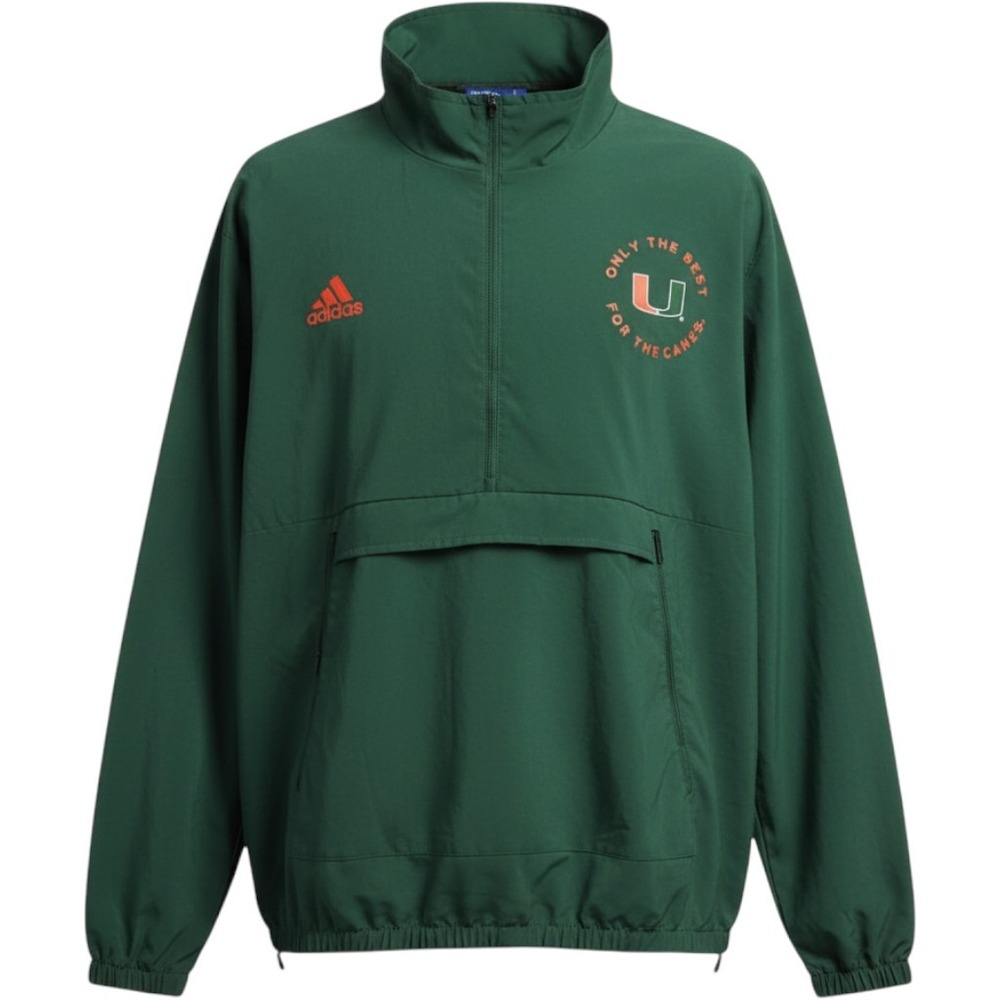Adidas Miami Hurricanes Mens Green Half Zip Windbreaker Jacket Pullover XXL